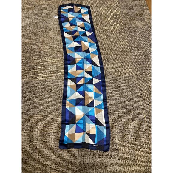 Bill Blass Silk Scarf Womens One Size Blue Geometric Oblong Long Rectangle - Picture 1 of 7